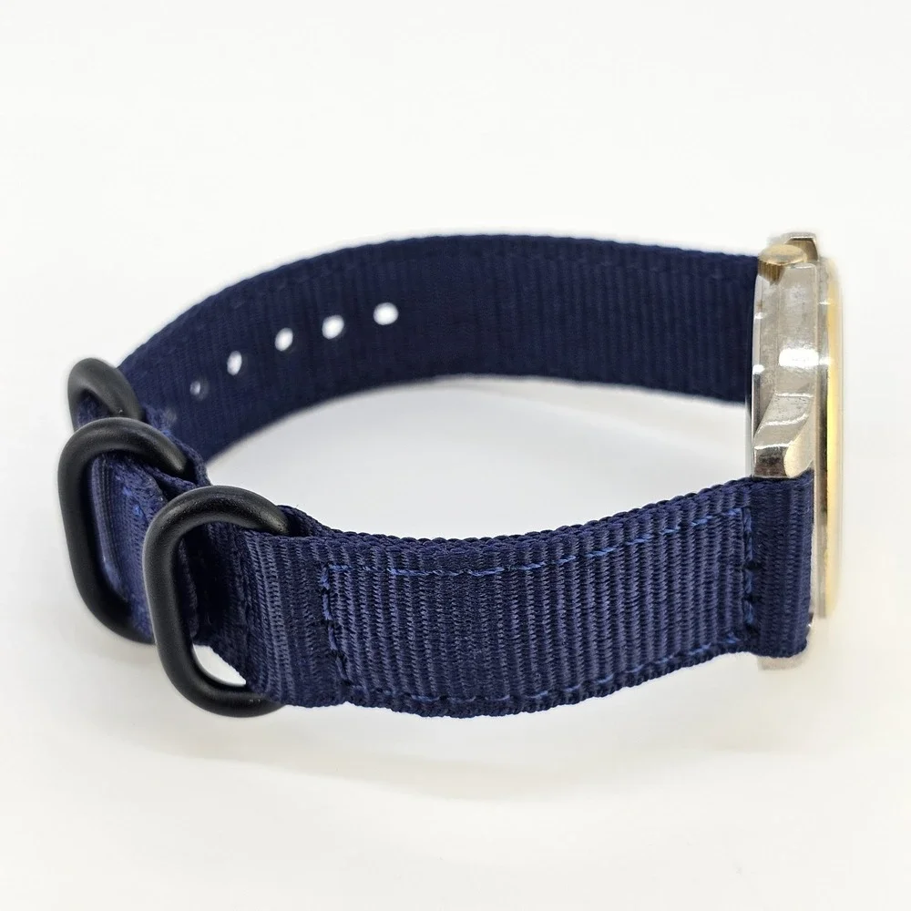 VTG Jordache Unisex‎ Watch 38MM Cream Dial DayDate NEW Blue Nylon Bands Battery